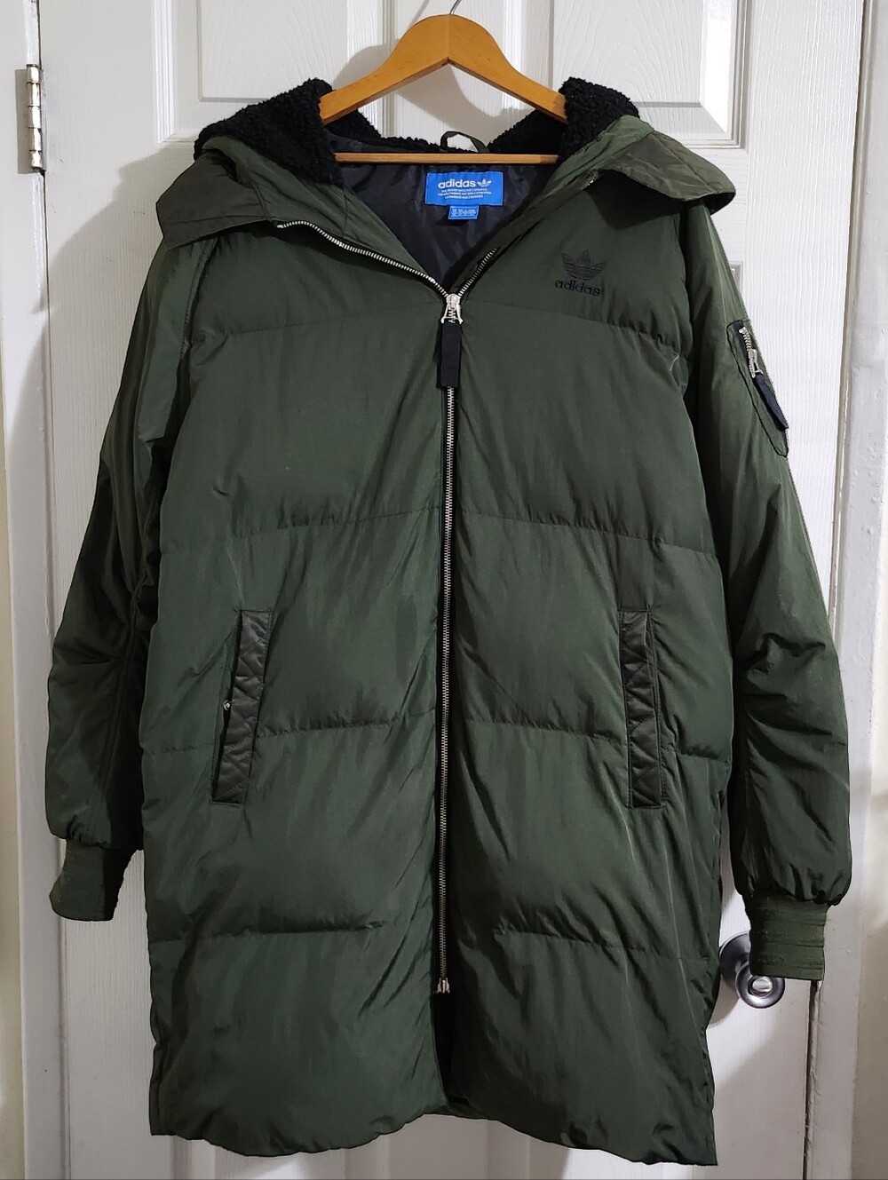 ADIDAS LONG BOMBER DOWN JACKET GREEN